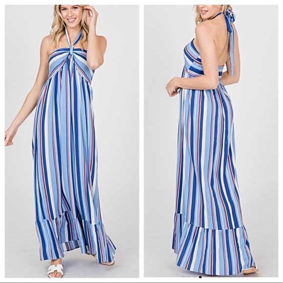 Gorgeous multi striped halter maxi dress - Picture 5 of 8